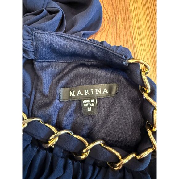 Marina NWT Jumpsuit - Navy Pleated High Neck Wide Leg - Size M - Picture 8 of 10